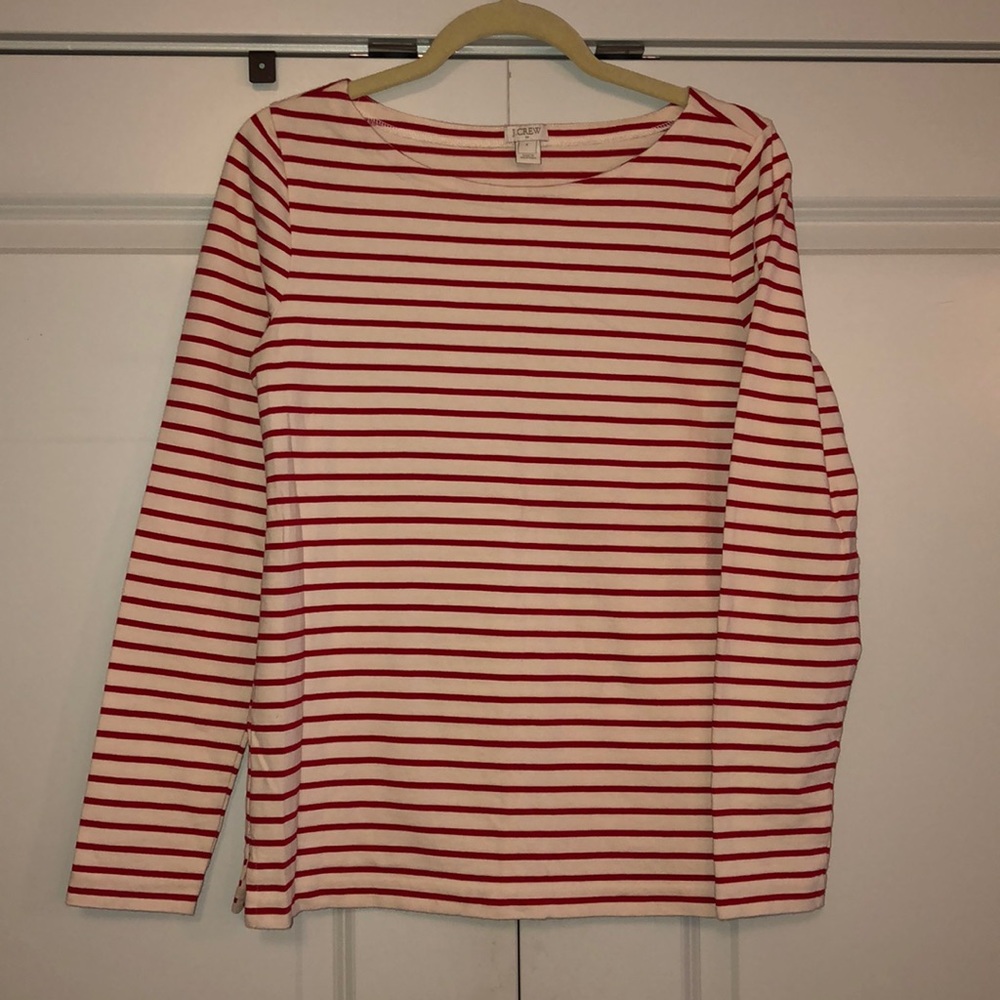 EUC J.Crew Red & White Striped Boatneck Top, 100% Cotton
